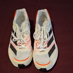 Adidas Ladies White & Black Sneakers w/ Orange Accents